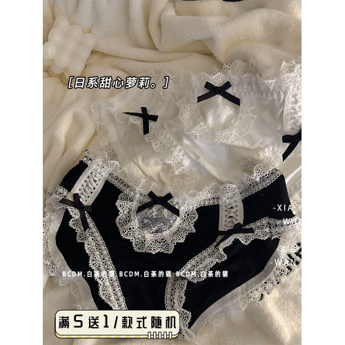 白茶的貓日系甜美鏤空蕾絲內褲女生純欲低腰蝴蝶結女僕三角褲 白茶的貓日系甜美鏤空蕾絲內褲女生純欲低腰蝴蝶結女僕三角褲