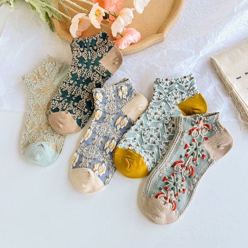 五雙襪子女短襪ins潮襪宮廷立體浮雕復古森系短筒女淺口女士船襪 五雙襪子女短襪ins潮襪宮廷立體浮雕復古森系短筒女淺口女士船襪