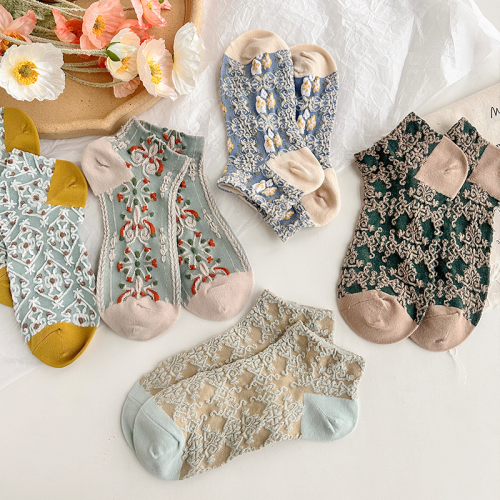 五雙襪子女短襪ins潮襪宮廷立體浮雕復古森系短筒女淺口女士船襪 五雙襪子女短襪ins潮襪宮廷立體浮雕復古森系短筒女淺口女士船襪