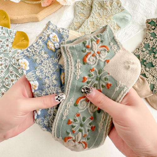 五雙襪子女短襪ins潮襪宮廷立體浮雕復古森系短筒女淺口女士船襪 五雙襪子女短襪ins潮襪宮廷立體浮雕復古森系短筒女淺口女士船襪