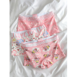 平角內褲女生純棉粉色可愛卡通中性透氣抗菌襠運動舒適四角短褲