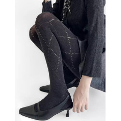 美式復古菱形格打底襪鏤空顯瘦美腿高彈力時髦小衆外穿黑灰連褲襪