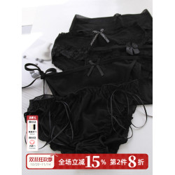 內褲女純棉抗抑菌黑色日系性感綁帶蕾絲透氣可愛中低腰三角內褲女