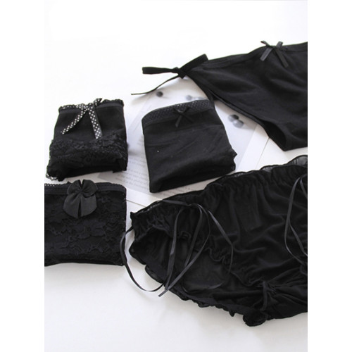 內褲女純棉抗抑菌黑色日系性感綁帶蕾絲透氣可愛中低腰三角內褲女 內褲女純棉抗抑菌黑色日系性感綁帶蕾絲透氣可愛中低腰三角內褲女