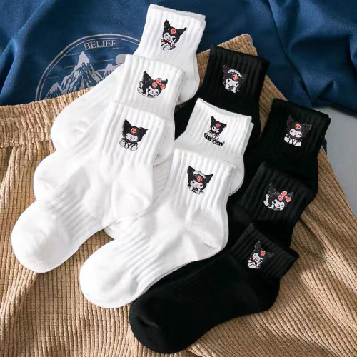 庫洛米襪子女短襪純棉黑白色中短筒秋冬加厚日系可愛運動學生長襪 庫洛米襪子女短襪純棉黑白色中短筒秋冬加厚日系可愛運動學生長襪