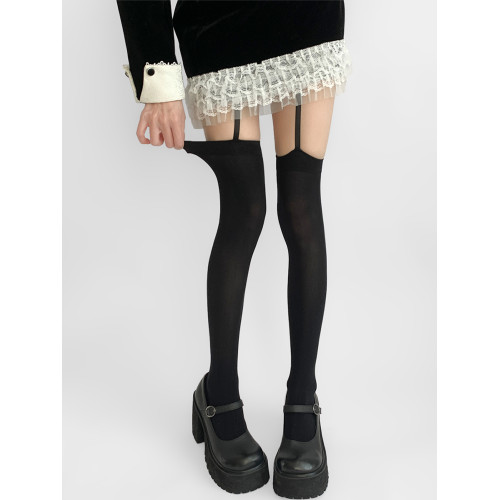 夜間教習室法式吊帶絲襪女黑色一體式過膝襪子薄款長筒襪性感黑絲 夜間教習室法式吊帶絲襪女黑色一體式過膝襪子薄款長筒襪性感黑絲