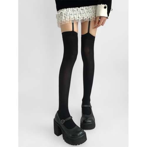 夜間教習室法式吊帶絲襪女黑色一體式過膝襪子薄款長筒襪性感黑絲 夜間教習室法式吊帶絲襪女黑色一體式過膝襪子薄款長筒襪性感黑絲