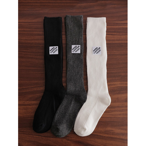 潮牌男士高幫高筒布標小腿襪個性雙針堆堆襪白色日系潮流長筒長襪 潮牌男士高幫高筒布標小腿襪個性雙針堆堆襪白色日系潮流長筒長襪