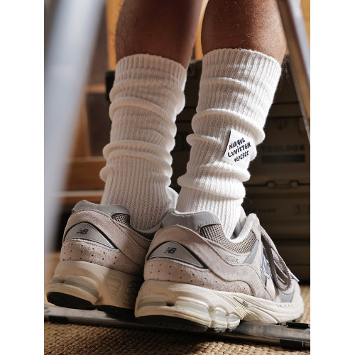 潮牌男士高幫高筒布標小腿襪個性雙針堆堆襪白色日系潮流長筒長襪 潮牌男士高幫高筒布標小腿襪個性雙針堆堆襪白色日系潮流長筒長襪