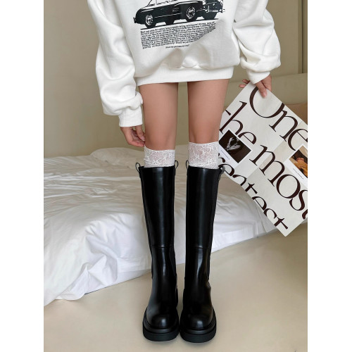 春秋襪子女2024新款及膝堆堆襪白色純欲蕾絲拼接小腿襪配靴子靴襪 春秋襪子女2024新款及膝堆堆襪白色純欲蕾絲拼接小腿襪配靴子靴襪