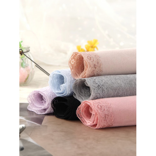 4條全棉中腰內褲純棉包臀蕾絲無痕小平角女生少女士三角短褲頭