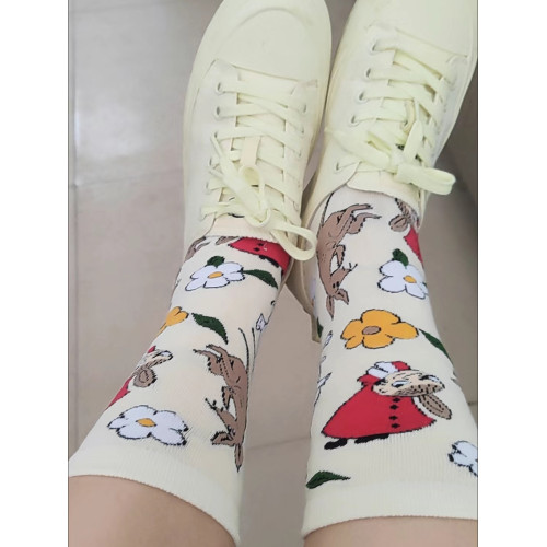 姆明亞美日單森系女士棉襪中筒襪個性卡通動漫四季款可愛彩色潮襪