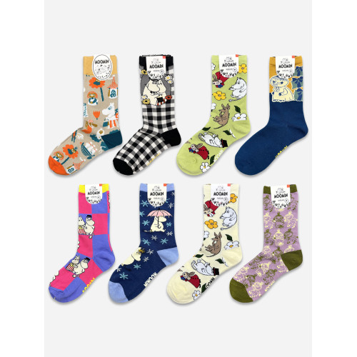 姆明亞美日單森系女士棉襪中筒襪個性卡通動漫四季款可愛彩色潮襪