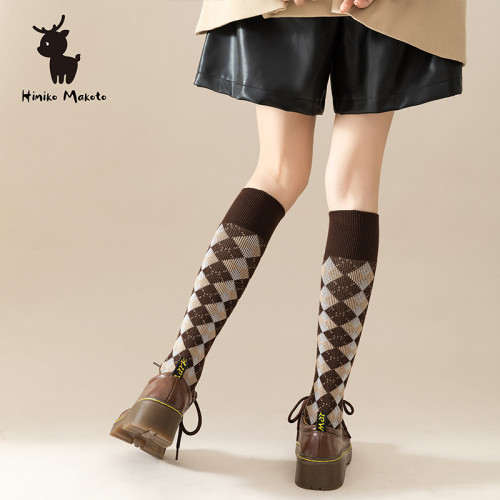 ins風網紅雙針小腿襪韓版菱格高筒襪字母及膝襪英倫襪子女潮秋冬 ins風網紅雙針小腿襪韓版菱格高筒襪字母及膝襪英倫襪子女潮秋冬