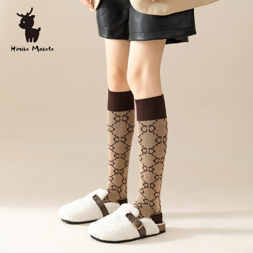 ins風網紅雙針小腿襪韓版菱格高筒襪字母及膝襪英倫襪子女潮秋冬 ins風網紅雙針小腿襪韓版菱格高筒襪字母及膝襪英倫襪子女潮秋冬