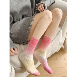 彩色紥染漸變色羊毛襪子女潮網紅款加絨冬季保暖設計感ab版堆堆襪