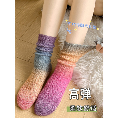 彩色紥染漸變色羊毛襪子女潮網紅款加絨冬季保暖設計感ab版堆堆襪 彩色紥染漸變色羊毛襪子女潮網紅款加絨冬季保暖設計感ab版堆堆襪