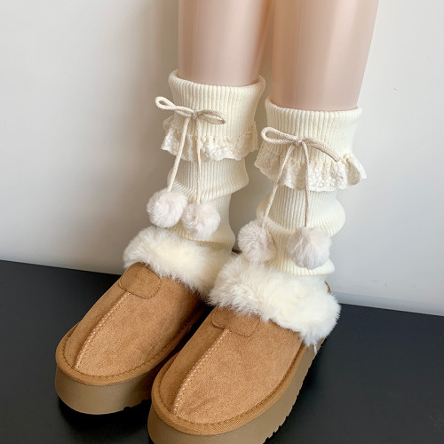 jk白色蕾絲花邊堆堆襪女中筒日系甜美毛球小腿套秋冬季雪地靴襪套 jk白色蕾絲花邊堆堆襪女中筒日系甜美毛球小腿套秋冬季雪地靴襪套