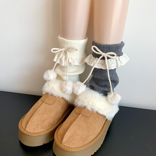 jk白色蕾絲花邊堆堆襪女中筒日系甜美毛球小腿套秋冬季雪地靴襪套 jk白色蕾絲花邊堆堆襪女中筒日系甜美毛球小腿套秋冬季雪地靴襪套