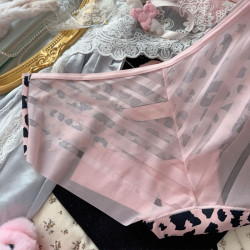美式辣妹火辣性感純欲冰絲無痕粉色豹紋蕾絲內褲女低腰女生三角褲