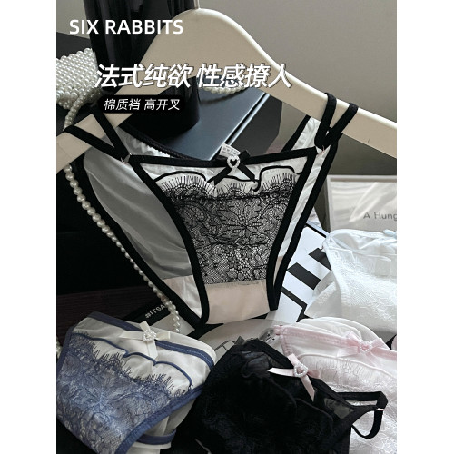 六衹兔子性感純欲內褲女純棉底襠輕薄透氣法式復古蕾絲半透三角褲 六衹兔子性感純欲內褲女純棉底襠輕薄透氣法式復古蕾絲半透三角褲