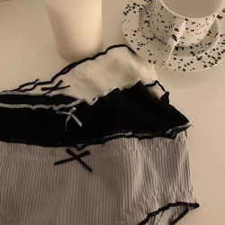 日本MUIl女士純棉全棉抑菌襠女生純欲性感新款中低腰少女黑色內褲