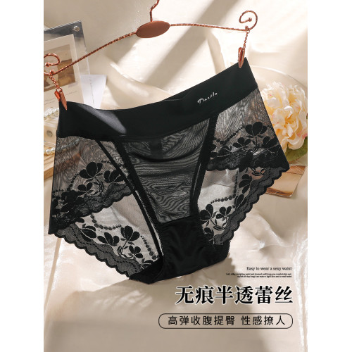 黑色蕾絲內褲女士無痕性感新款2025夏季新款時尚爆款提臀中高腰 黑色蕾絲內褲女士無痕性感新款2025夏季新款時尚爆款提臀中高腰