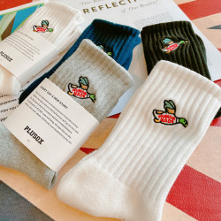 3雙 襪子男女中筒長襪純棉毛巾底吸汗透氣黑白襪子日潮小鴨子刺綉