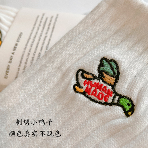 3雙 襪子男女中筒長襪純棉毛巾底吸汗透氣黑白襪子日潮小鴨子刺綉