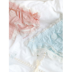 六衹兔子內褲女光滑緞面純棉底襠木耳邊短褲甜美少女風中腰三角褲