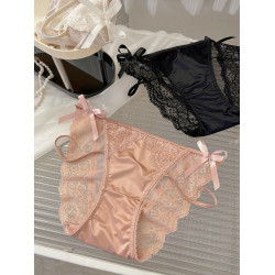 蝴蝶結撩系女神緞面純欲風內褲女性感新款綁帶透明鏤空三角短褲頭