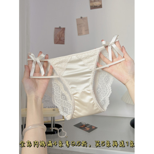 蝴蝶結撩系女神緞面純欲風內褲女性感新款綁帶透明鏤空三角短褲頭