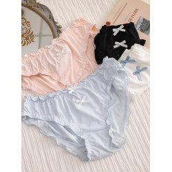 簡約純色雙蝴蝶結內褲女中腰包臀絲滑柔軟甜美木耳邊少女三角短褲