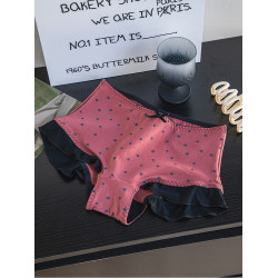 日系少女純棉襠內褲可愛荷葉邊甜美波點包臀中高腰大碼女士平角褲