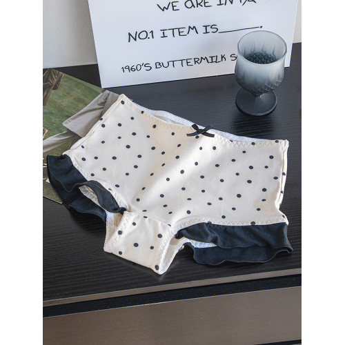 日系少女純棉襠內褲可愛荷葉邊甜美波點包臀中高腰大碼女士平角褲 日系少女純棉襠內褲可愛荷葉邊甜美波點包臀中高腰大碼女士平角褲