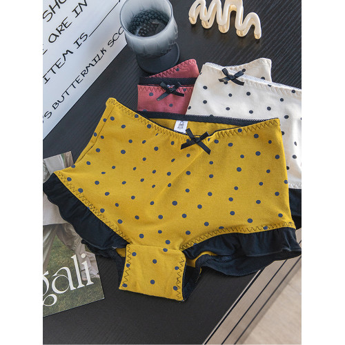 日系少女純棉襠內褲可愛荷葉邊甜美波點包臀中高腰大碼女士平角褲 日系少女純棉襠內褲可愛荷葉邊甜美波點包臀中高腰大碼女士平角褲