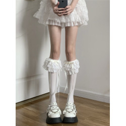 AY Tofilms洛麗塔多層蕾絲花邊過膝襪少女蝴蝶結長筒襪日系小腿襪