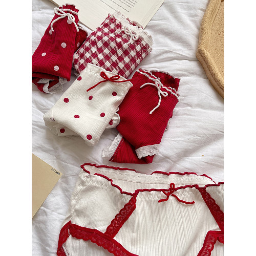 甜美格子~3條新年少女蝴蝶結棉質抑菌舒適可愛柔軟本命年大紅內褲 甜美格子~3條新年少女蝴蝶結棉質抑菌舒適可愛柔軟本命年大紅內褲