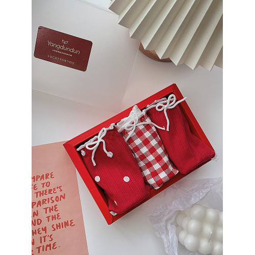 甜美格子~3條新年少女蝴蝶結棉質抑菌舒適可愛柔軟本命年大紅內褲 甜美格子~3條新年少女蝴蝶結棉質抑菌舒適可愛柔軟本命年大紅內褲