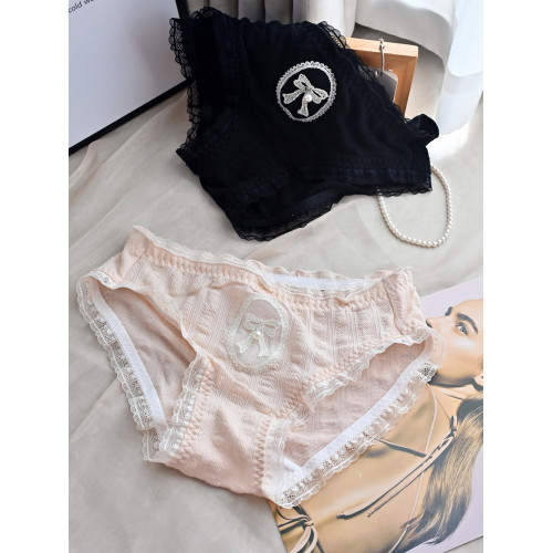 復古赫本風純棉內褲少女甜美蝴蝶結蕾絲邊圓牌學生全棉襠三角褲秋 復古赫本風純棉內褲少女甜美蝴蝶結蕾絲邊圓牌學生全棉襠三角褲秋