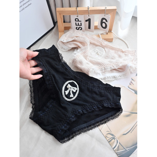 復古赫本風純棉內褲少女甜美蝴蝶結蕾絲邊圓牌學生全棉襠三角褲秋 復古赫本風純棉內褲少女甜美蝴蝶結蕾絲邊圓牌學生全棉襠三角褲秋