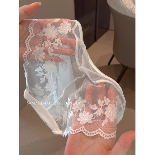 2025新款法式蕾絲純欲純色緞面鏤空低腰三角內褲女透氣全棉襠絲緞 2025新款法式蕾絲純欲純色緞面鏤空低腰三角內褲女透氣全棉襠絲緞