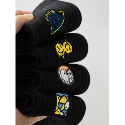 黑色襪子男款長襪純棉防臭吸汗秋冬款男士可愛刺綉長筒運動籃球襪 黑色襪子男款長襪純棉防臭吸汗秋冬款男士可愛刺綉長筒運動籃球襪