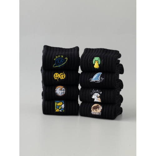 黑色襪子男款長襪純棉防臭吸汗秋冬款男士可愛刺綉長筒運動籃球襪 黑色襪子男款長襪純棉防臭吸汗秋冬款男士可愛刺綉長筒運動籃球襪