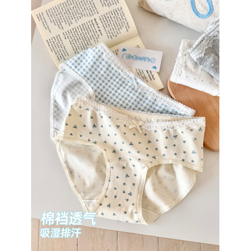 六衹兔子3條裝棉質內褲女純棉底襠中腰不夾臀短褲甜美蕾絲三角褲 六衹兔子3條裝棉質內褲女純棉底襠中腰不夾臀短褲甜美蕾絲三角褲