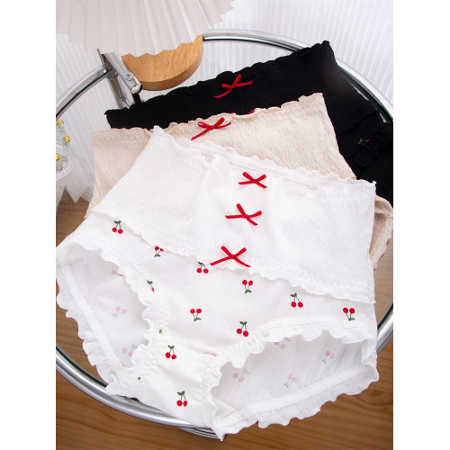 高腰嬰兒棉大碼內褲女胖MM日系櫻桃印花荷葉邊三角少女抗菌棉內襠 高腰嬰兒棉大碼內褲女胖MM日系櫻桃印花荷葉邊三角少女抗菌棉內襠