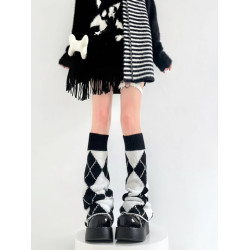 ins黑白濶腿襪套y2k千禧辣妹亞文化秋冬jk襪子小腿堆堆襪喇叭腿套