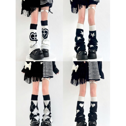 ins黑白濶腿襪套y2k千禧辣妹亞文化秋冬jk襪子小腿堆堆襪喇叭腿套 ins黑白濶腿襪套y2k千禧辣妹亞文化秋冬jk襪子小腿堆堆襪喇叭腿套