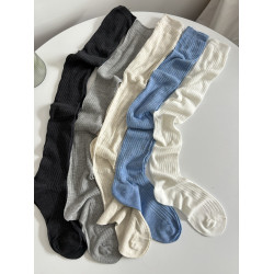 春夏薄款白色堆曡過膝襪女棉竪紋長筒襪ins潮時髦百搭灰色高筒襪