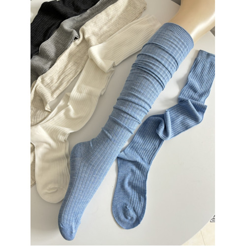 春夏薄款白色堆曡過膝襪女棉竪紋長筒襪ins潮時髦百搭灰色高筒襪